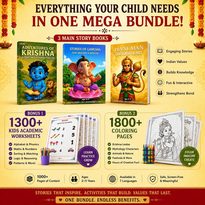 Mythology Books Combo for kids (Krishna, Ganesha, Hanuman) + FREE coloring book + worksheet books